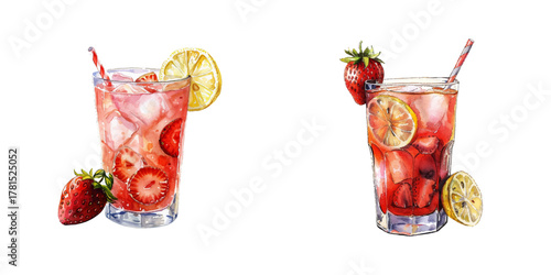 strawberry lemonade watercolor vector illustration