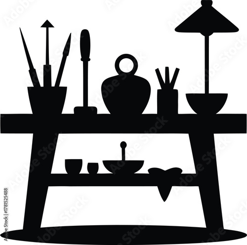 Tabletop pottery clay sculpting tools silhouette design