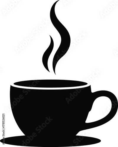 Steaming hot coffee cup icon with rising steam silhouette