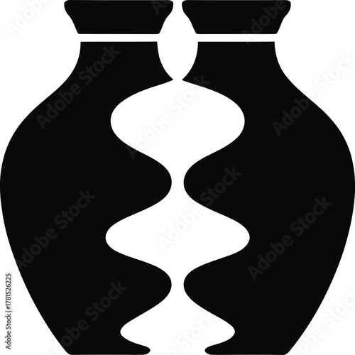 Elegant silhouette of two vases in negative space design