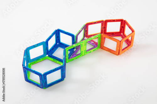 Step 2 –  Step-by-step building process with colorful magnetic toy blocks