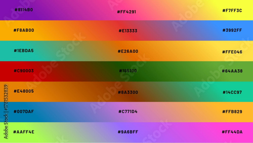 a combination of three color palettes with various color combinations along with a code