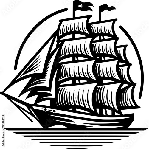 sailing ship on the sea vector illustration