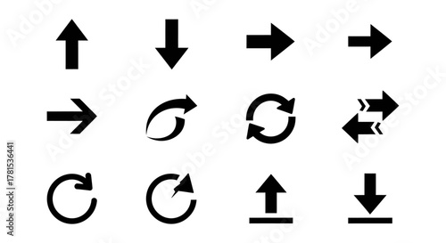 Collection of black arrows pointing in different directions isolated on white background