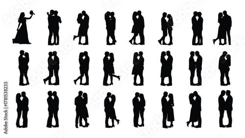Romantic couple silhouettes collection isolated on white background, Vector