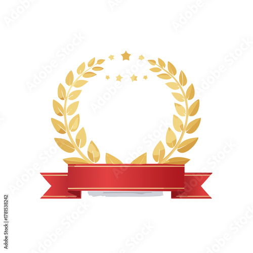 表彰とランキングの金の月桂樹とリボンのベクターイラスト