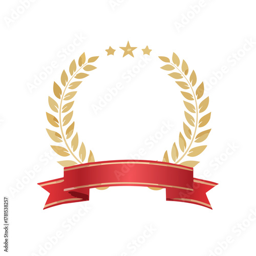 表彰とランキングの金の月桂樹とリボンのベクターイラスト