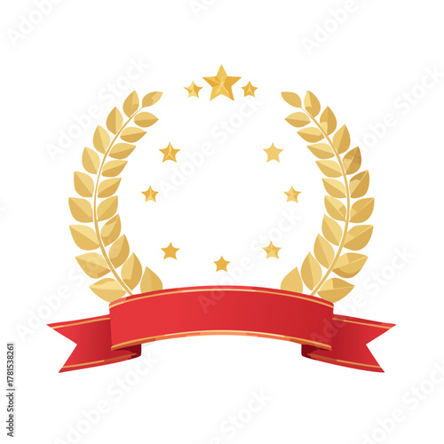 表彰とランキングの金の月桂樹とリボンのベクターイラスト