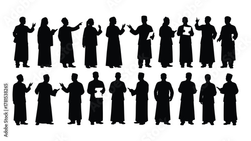 People in robes silhouettes collection isolated on white background, Vector