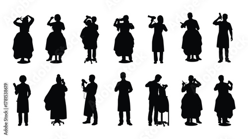 Hair stylist and customer silhouettes isolated on white background, Vector
