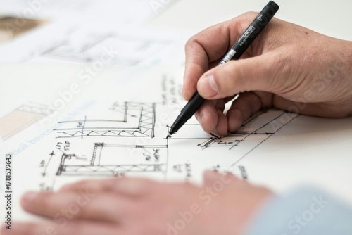 architect working on blueprints