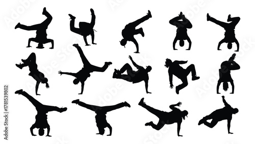 Breakdance silhouettes collection isolated on white background, Vector
