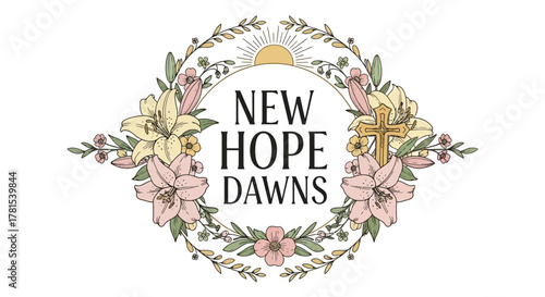 Floral wreath design with religious symbolism and inspiring text