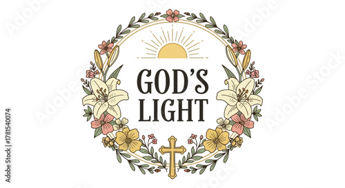Divine Inspiration Illuminated Wreath Design with Floral Accents and Symbolic