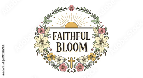 Faithful Bloom Floral Wreath with Religious Symbolism and Nature