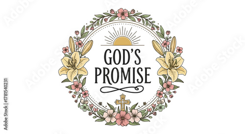 Beautiful floral wreath with scripture and christian cross illustration faith