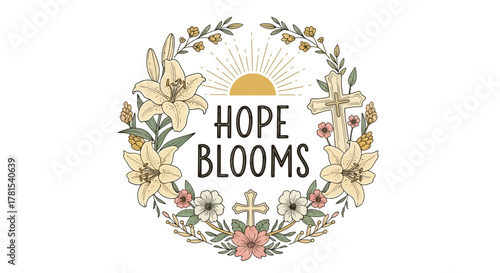 Hope Blossoms: A Decorative Floral and Cross Motif for Inspiration
