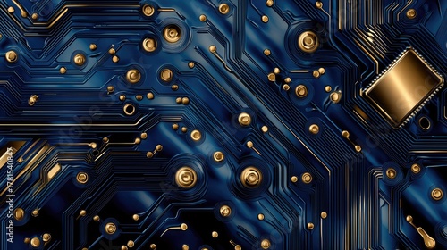 Detailed intricate view of a complex circuit board design.