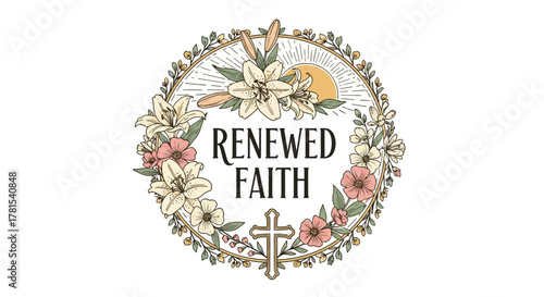 Rustic Floral Wreath with Spiritual Message and Cross Illustration