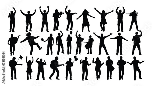 Diverse group of people silhouettes isolated on white background, Vector