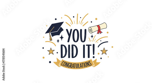 celebratory academic achievement success illustration graduate cap and diploma