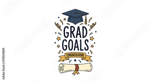 Achievement Celebration illustration with Grad Cap and Diploma Congrats