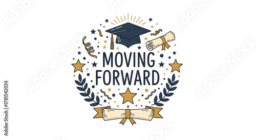 Moving Forward Graduation Celebration Lettering Artwork and Design Element