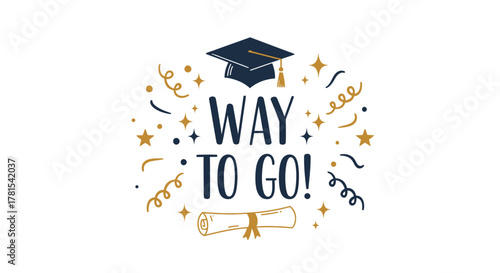 Graduation achievement celebration graphic with cap scroll and festive elements