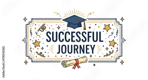 Graduation achievement celebration artistic success education scroll cap stars