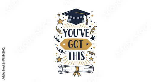 motivational graduation cap and diploma design in illustrative style, success