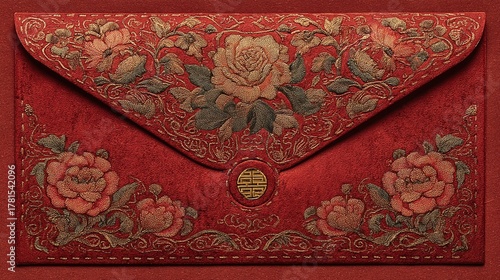 Elegant Lunar New Year Red Envelope with Gold Embossed Design