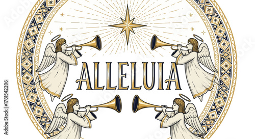 Celestial chorus: Four angels perform an alleluia hymn surrounded by holy aura