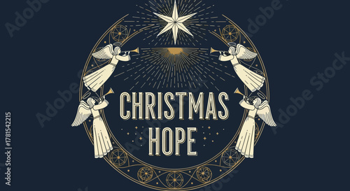 Christmas Hope angels celestial star trumpet holiday seasonal illustration
