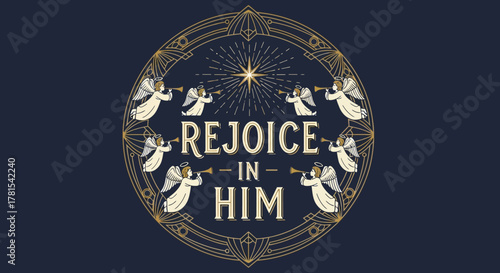 Celestial chorus announcing joy in gilded celestial frame artwork