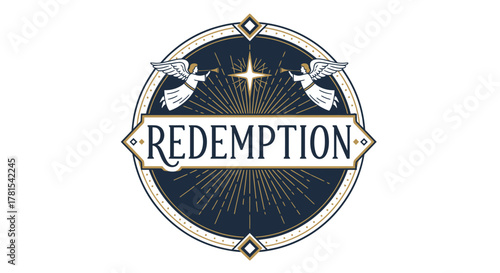 angelic heraldry emblem with 'Redemption' text and star