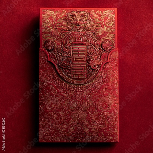 Elegant Lunar New Year Red Envelope with Gold Embossed Design
