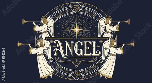 Celestial heraldry: angelic fanfare design with luminous central star