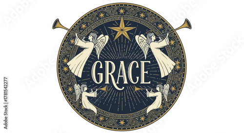 Celestial Grace: Angelic Heraldry with Golden Star and Elegant Typography