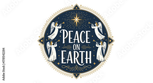 Celestial Harmony: "Peace on Earth" with Angels and a Radiant Star Design