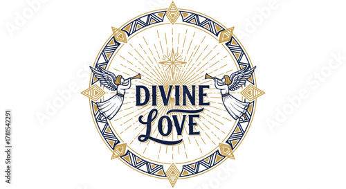 ornate celestial emblem with trumpet-blowing angels and radiant star, divine