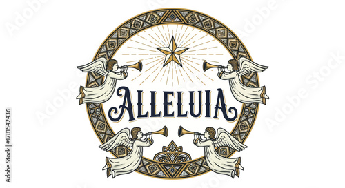 Heavenly Angels Announcing Alleluia with Trumpets and Golden Star