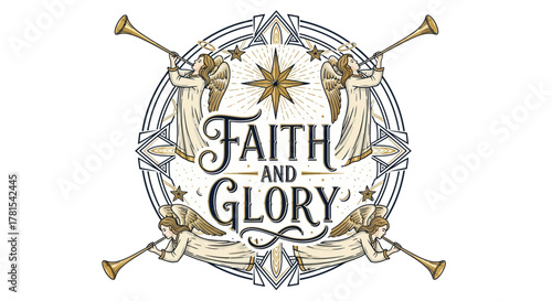 Celestial heralds proclaiming divine message in a festive circular design