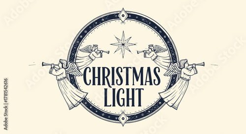 Vintage Christmas Light design with musical angels and a guiding star