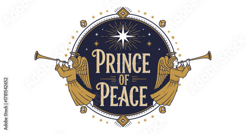 Celestial heralds of peace with a guiding star and ornate typography