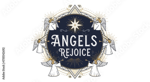 Celestial chorus heralds good tidings in mystical emblem design graphic