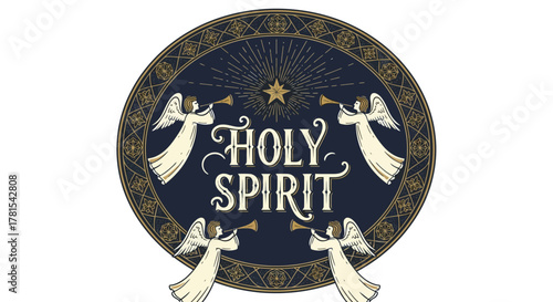 Divine Heraldry: Embellished Holy Spirit Emblem with Trumpeting Angels