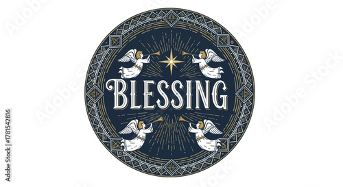 angelic heralds radiating blessings, a circular emblem of divine grace and joy