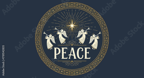 Celestial heralds of peace with shining star delivering festive wishes