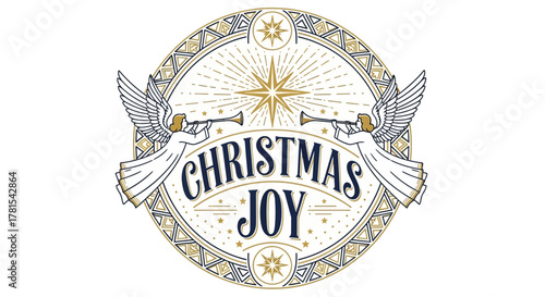 Festive angelic heralds announcing season's greetings with celestial fanfare