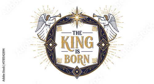 Celestial announcement of birth with angelic trumpeters and radiant star design